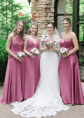 Belle | A Line Beach Peach Chiffon Maxi Bridesmaid Dress with Spaghetti Straps - Price #price_variant_lowest# - Peach - PromDressClub